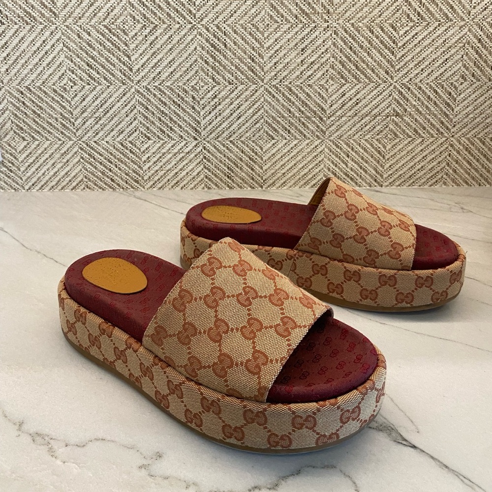 Gucci GG Monogram Brick Red Chunky Slide Sandal